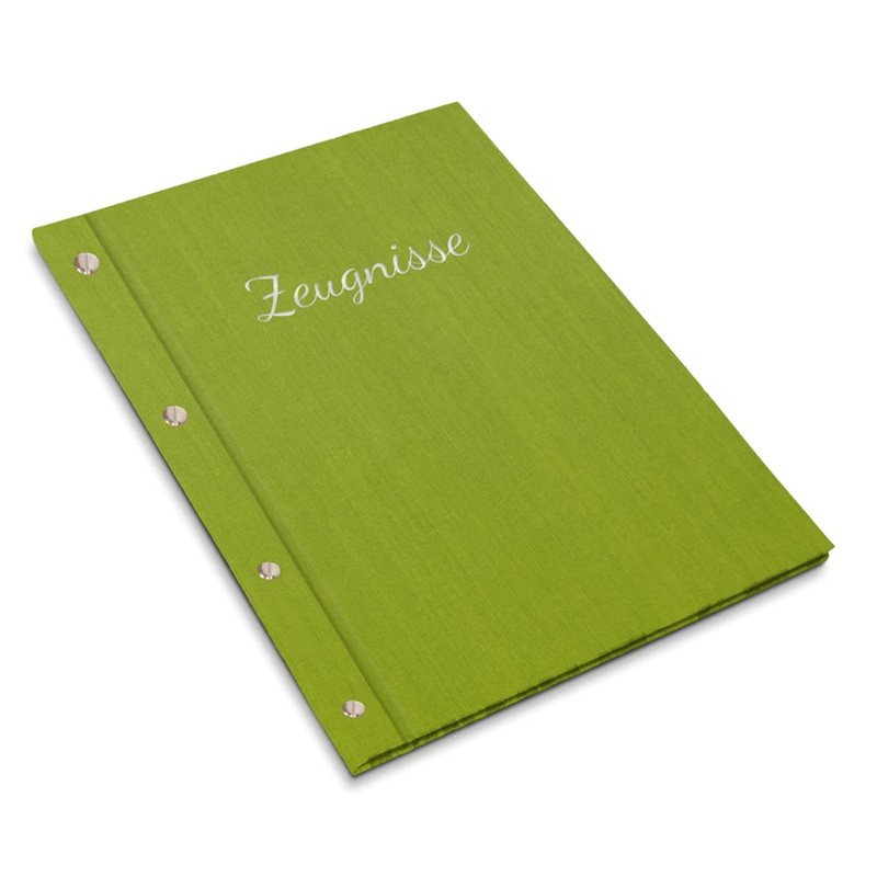 Handmade Certificate Folder in Green Linen Look with Embossed Print