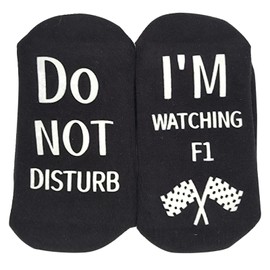 Himozoo Funny Socks, DO NOT DISTURB I'M WATCHING F1 Socks with Grips F1 Gifts for Men Birthday Present, Formula 1 Socks Novelty Christmas Gifts for Men Teenage Boys Size 9-12