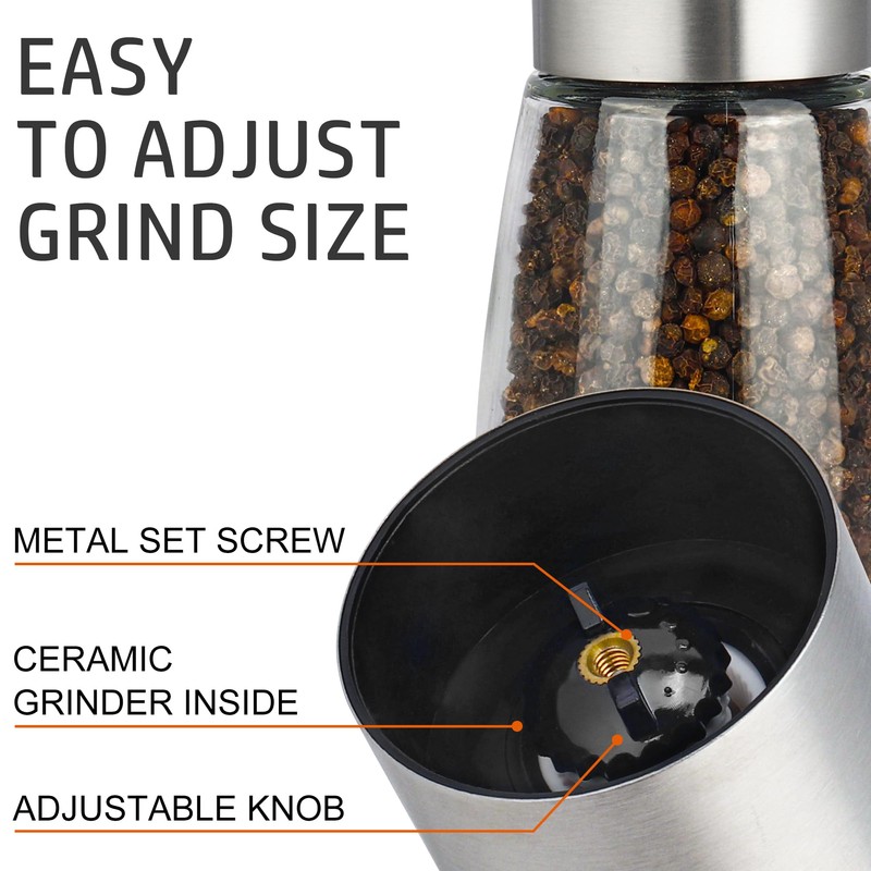 Pepper Grinder 6.3 Inch with Adjustable Coarseness Stainless Steel Mill