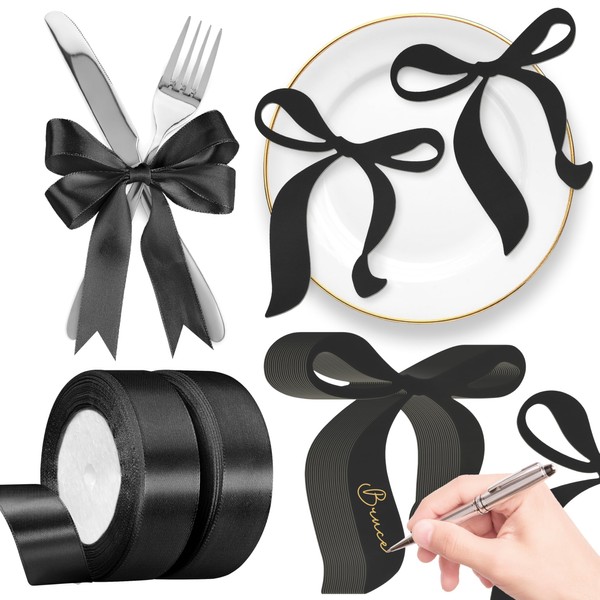 Black Bow Place Cards Set, 24Pcs Bow Shaped Blank Name