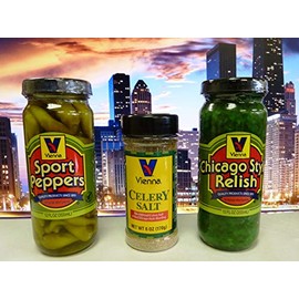 VIENNA BEEF Original Chicago-Style Hot Dog Trio, Relish, Sport Peppers, Celery Salt