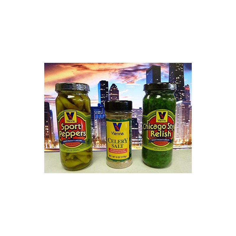 VIENNA BEEF Original Chicago-Style Hot Dog Trio, Relish, Sport Peppers,