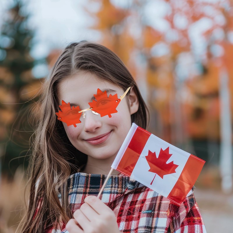 2 Pack Canada Day Maple Leaf Sunglasses, Red Transparent Rimless