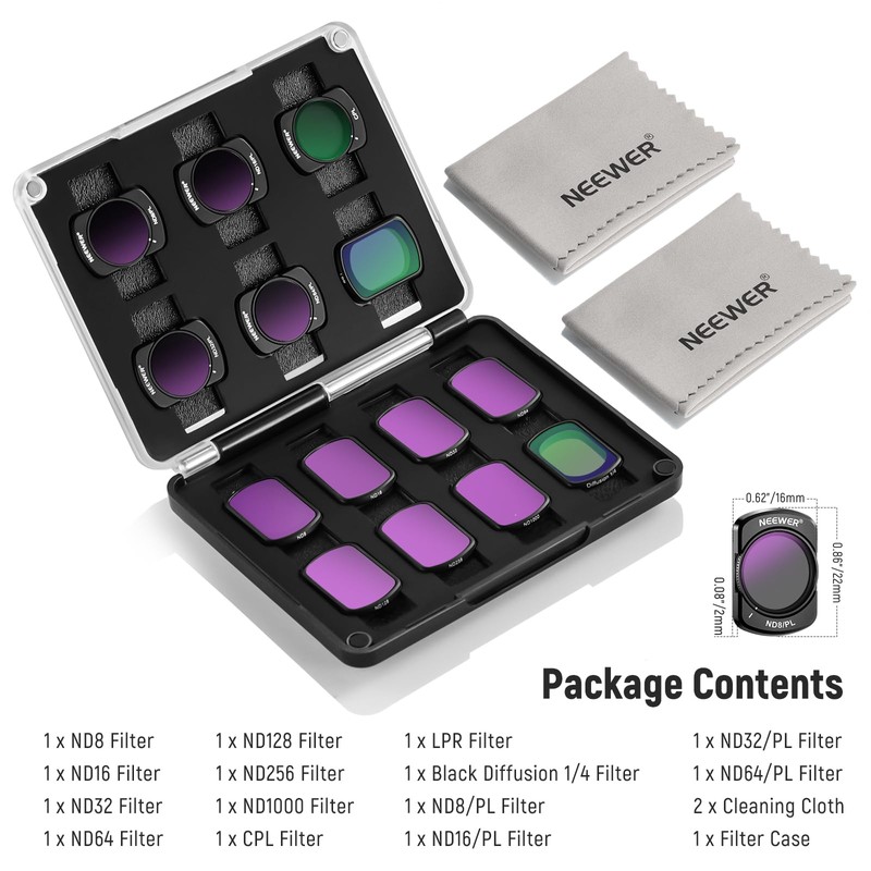 NEEWER 14 Pack Magnetic ND Filter Set + 2X Cleaning