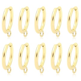 BEEFLYING 10pcs 201 Stainless Steel Huggie Earring Hoops 18 Gauge Real 24K Gold Plated Earring Hooks for DIY Earring Jewelry Making(B)