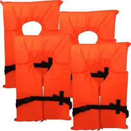4 Pack Coast Guard Approved Life Jackets for Adults. High Visibility Color Type II Keyhole Life Vest in Classic May West Style. Compliance Flotation Device Adult Orange