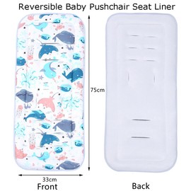 Reversible Baby Pushchair Seat Liner Cotton Stroller Seat Pad Universal Pram Insert Pad Baby Carriage Pram Liner Pushchair Cushion Mattress Breathable Buggy Seat Cover Washable Warm (Octopus & Whale)