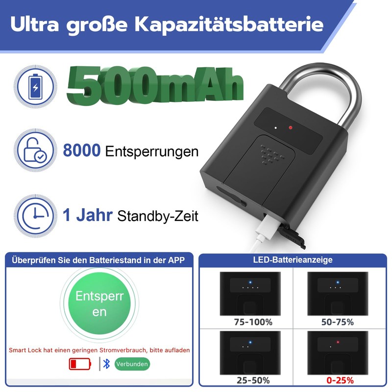 Anweller Fingerprint Lock with Key, Bluetooth Biometry Electronic Number Code,