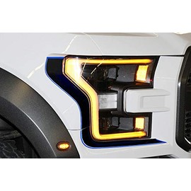 Factory Crafts Headlight Insert Graphics Kit Vinyl Decal Wrap Compatible with Ford F-150 Raptor 2015-2019 (Blue Outline)