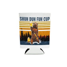 Shuh Duh Fuh Cup | Hilarious Vintage Style Graphic Bear With Mug and Bottle Funny Novelty Gag Gift | 2 neoprene pack drink insulator
