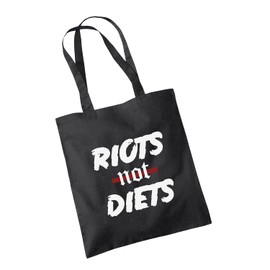 SmartyPants Riots Not Diets Black Tote Bag Cotton Shopper - Phrase Womens Patriarchy Anarcy Girl Power Positivity Happy Body Image Positive Gift Present (Black)