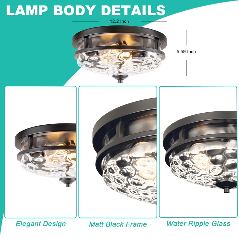 Edwarmlux Flush Mount Ceiling Lights, 2-Light Farmhouse Close to Ceiling