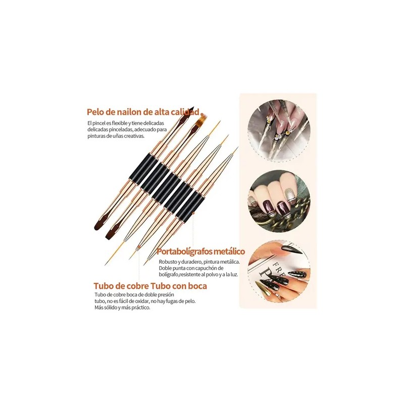 Set de 5 Pinceles de Uñas VABESSA para Acrílico, Doble