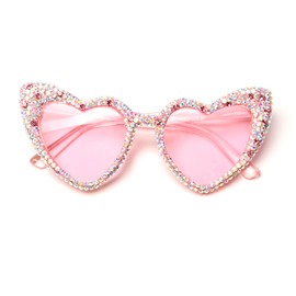 ICARA Trendy Rhinestone Love Heart Sunglasses Retro Cat Eye Diamond Sun Glasses Funny Party Outdoor for Women Men (ab pink)