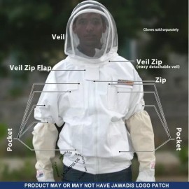Jawadis USA White Heavy Cotton Beekeeper Jacket with Removable Veil - 4XL Size - Protection