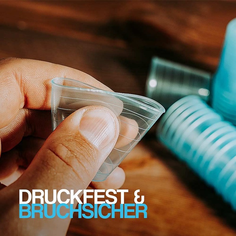 Tuuters 75 Medikamentenbecher, 30ml – bruchsicher, Schnapsbecher, Medizinbecher (Blau +