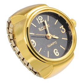 iplusmile Digital Finger Watch, Retro Ring Shaped Watch Fashion Exquisite Quartz Watch Digital Ring Watch for Man Women (Golden Black)