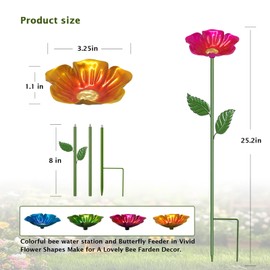 Yonisun 4 Pack Bee Watering Station,Colorful Metal Insect Bath Feeder for Garden, Butterfly Feeder and Bird Drinking with Flower Design, Outdoor Yard Decor (Red, Blue,Yellow,Green)