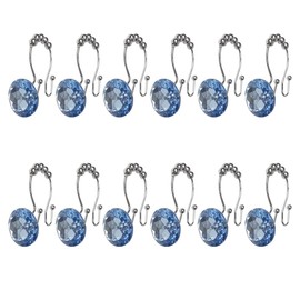 12pcs Ligth Blue Bathroom Accesorries Hooks for Curtains Ring Hanging Glide Double Hooks Bluette Shower Curtain Hook Blueh Round Curtain Hook Metal Poles Curtain Ring Rhinestones