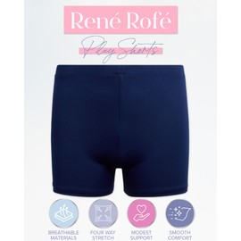 Rene Rofe Girls' Cartwheel Shorts - 4 Pack Dance Bike Shorts with Comfort 4-Way Stretch - Athletic Shorts for Girls (6X-14), Uniform Navy, 7-8