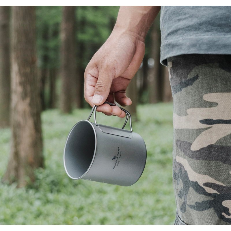 Boundless Voyage Single Walled Titanium Cup with Lid Folding Handle