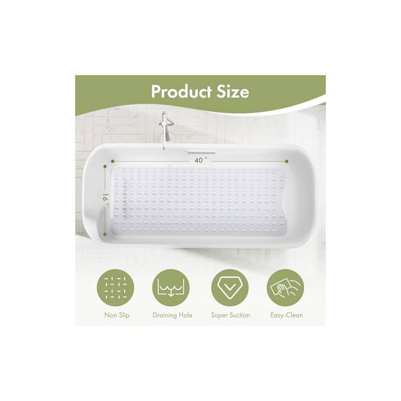 AmazerBath Non-Slip Shower Mat with Suction Cups & Drain Holes