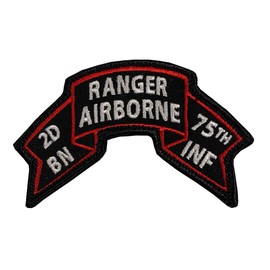 Old Style 2nd Ranger Battalion Ranger Scroll 4" x 2 3/8" (Dress RED - Black) Hook and Loop Backed - 4" x 2 3/8" - Merrowed Edge - US Army Ranger - Airborne Ranger - Ranger Training Brigade