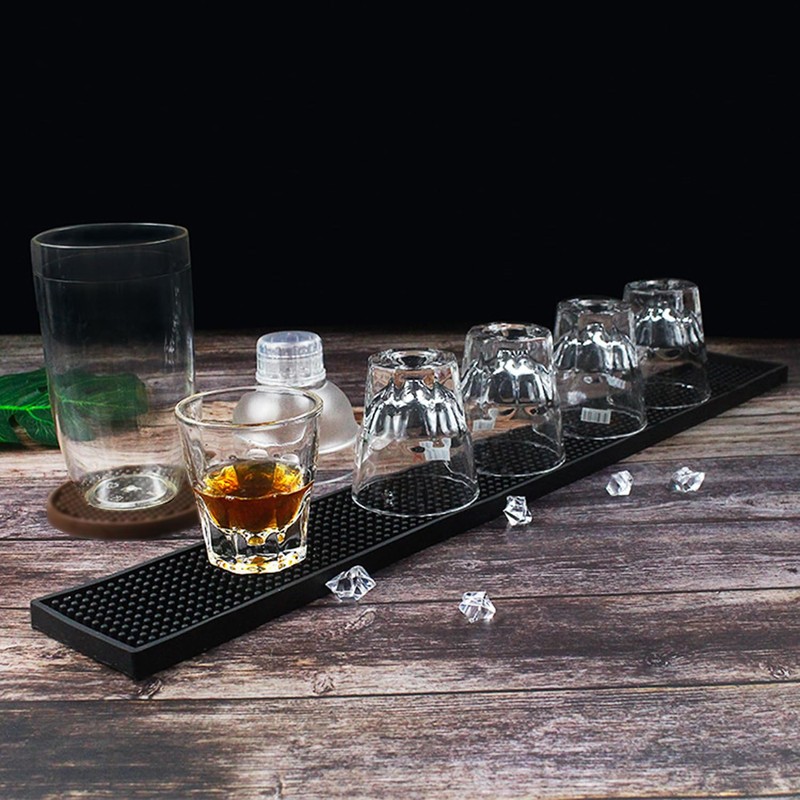 6 Pack Rubber Bar Mats, 24" x 3.15" Black Bar