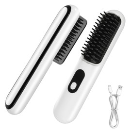 Cordless Hair Straightener Brush, Mini Portable Straightening Brush for Travel, USB Rechargeable Negative Ion Hot Comb Straightener for Lightweight Carry, Handbag Storage, Touch Up, Busy Commute