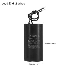 uxcell CBB60 50uF 450V AC 2-Wire 50/60Hz Cylindrical Motor Capacitor 50x100mm for Air Compressor Water Pump, Black
