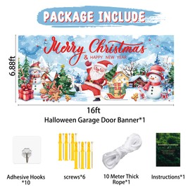 Crenics 16 x 7 Ft Christmas & Happy New Year Garage Door Decorations, Large Christmas Garage Door Cover, Lovely Christmas Garage Door Banner, Indoor Outdoor Christmas Decorations