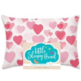 Little Sleepy Head Toddler Pillowcase, 100% Cotton & Hypoallergenic Pillow Case for Toddler Pillow, Snug Fit Envelope Pillowcase, 13x18 Pillowcase, Pilllow Sold Separately (Hearts Pink)