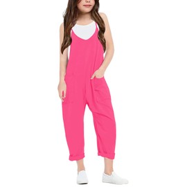 Cnkwei Girls' Casual Sleeveless Jumpsuits Spaghetti Strap Loose Romper Long Pants with Pockets