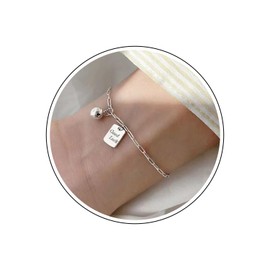 Wendalern Punk Paper Clip Link Bracelets Silver Square Beads Charm Bracelet Good Luck Thin Bracelet Paper Clip Chain Bracelet Jewellery for Women Girls, Metal