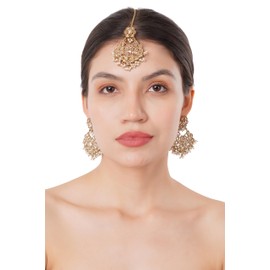 Boutique De Luxe, Suhan Indian Jewelry Maang Tikka Set, Indian Earrings For Women, Indian Earrings, Bollywood Jewelry For Women, Party Fashion Wear for Weddings and Parties (Champagne)