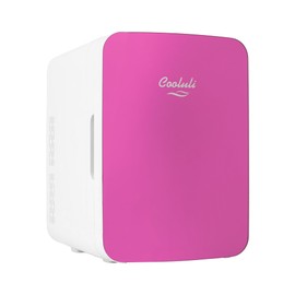 Cooluli 10L Mini Fridge for Bedroom, Car, Office Desk & Dorm - Portable Thermoelectric Cooler & Warmer for Food, Drinks, Skincare - Compact Refrigerator with Glass Front, Pink