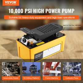 VEVOR 10,000PSI Air Hydraulic Pump, 0.42 Gal Reservoir, NPT 3/8 in Oil Outlet, NPT 1/4 in Inlet, Aluminum Shell Air Actuated Treadle Foot Pump, for Automobile Repair Frame Machine & Hydraulic Press