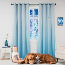 Yancorp - Cortinas para recámara de niñas, habitación de los niños, cortinas de arco iris, 84 pulgadas de largo, con ojales, decoración de color arcoíris para sala de juegos (azul degradado, 52 x 84