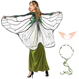 Boyigog Wings Costume for Women Girls 3 Pieces with Fairy Wings Adult Elf Ears Garland Headpiece Christmas Carnival Birthday Cosplay Party Fairy Wings Costume