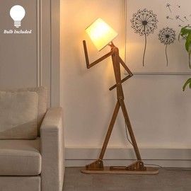 HROOME Cool Decorative Tall Floor Lamp Wood Swing Arm Standing Corner Reading Lights for Kids Bedroom Living Room Farmhouse - LED Bulb Included (Teak)