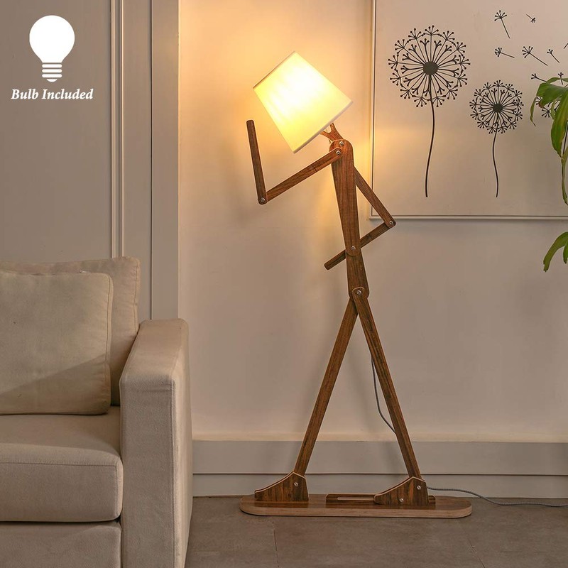 HROOME Cool Decorative Tall Floor Lamp Wood Swing Arm Standing