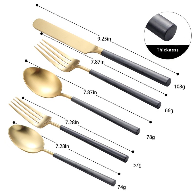 Matte Silverware Set Black Gold Flatware Set Stainless Steel with