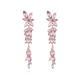 Purple Rhinestone Long Dangle Earrings for Women Sparkly Crystal Chandelier Wedding Earrings for Brides Statement Drop Formal Earrings for Prom Pageant