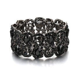 EVER FAITH Women's Costume Jewelry Austrian Crystal Teardrop 8-Shaped Knot Elastic Stretch Bracelet Black Black-Tone