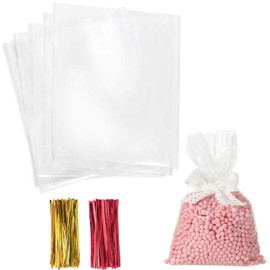 Morepack Morepack Cello Cellophane Treat Bags,200 PCS Clear Pastic Gift Bags with Twist Ties (7"x7")