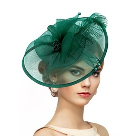 Zinniday Green Tea Party Fascinator - Feather 2025 Derby Attire Fascinators Kentucky Hat with Hairpin, Victoria 1920s 50s Cocktail Hats for Woman Prom Event Party Costume Accessories, 11.81 “x9.84”