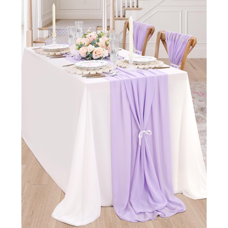 2 Packs Light Purple Chiffon Table Runner 27x120 Inches Elegant