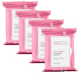Toallitas limpiadoras de maquillaje antienvejecimiento con retinol y colágeno, paquete de 4 (100 toallitas) (colágeno)