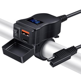 ZEXMTE Motorcycle USB Charger, Dual USB Type C PD & Quick Charge 3.0 Motorcycle Phone Charger with Voltmeter & ON/OFF Switch, Waterproof Motorcycle Accessories for All Phone, Tablet, GPS
