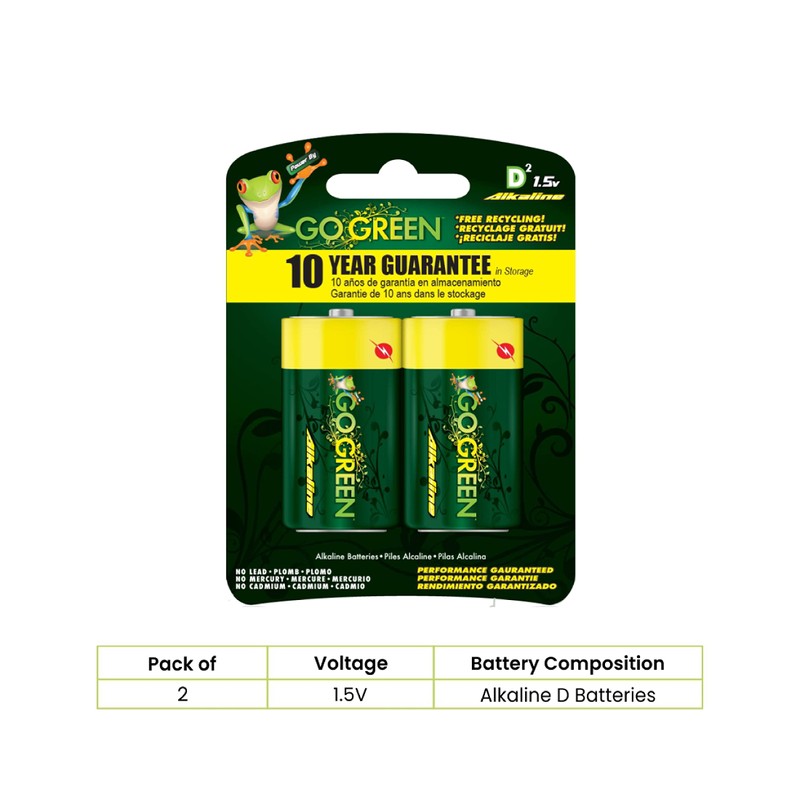 GoGreen Power (24004) Eco Friendly Alkaline D Batteries - No